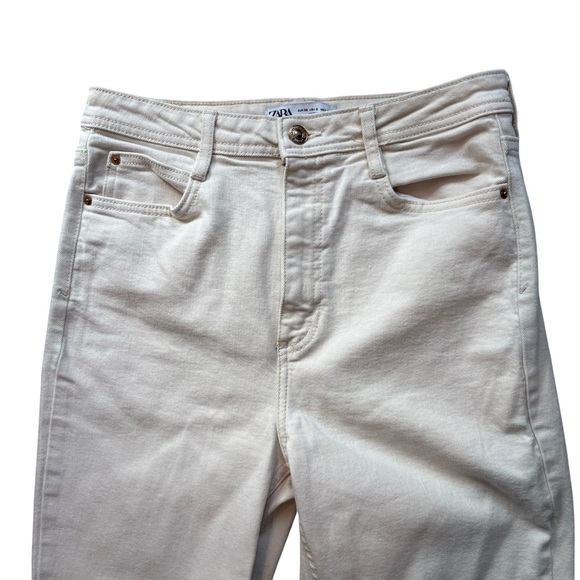 ZARA Ecru Wide Straight Leg Side Vent High Rise Jeans, Sz 6, 32.5” Inseam - Picture 5 of 11